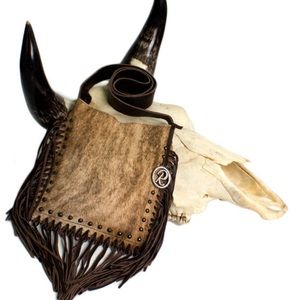 NEW Raviani Brindle Tricolor Genuine Cowhide Fringe Leather Crossbody